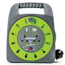 STATUS 2 Socket Cable Reel, 18m, Green Extension Lead, 13 Amp, Thermal Cut Out, Heavy Duty, Outdoor Power Supply, Ideal for Garden