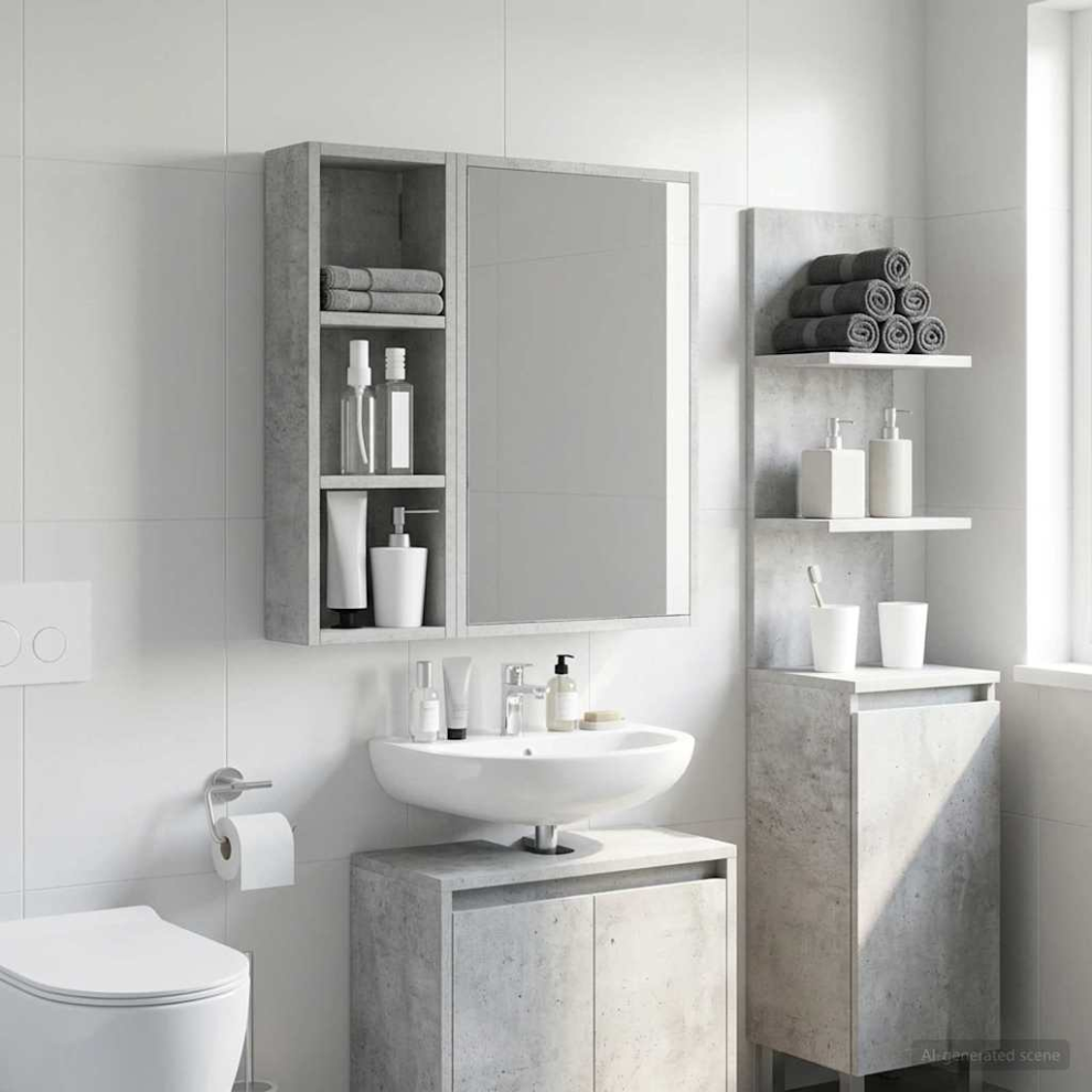 Vidaxl Bathroom Wall Cabinet Concrete Grey 20 X 10 X 60.5 Cm