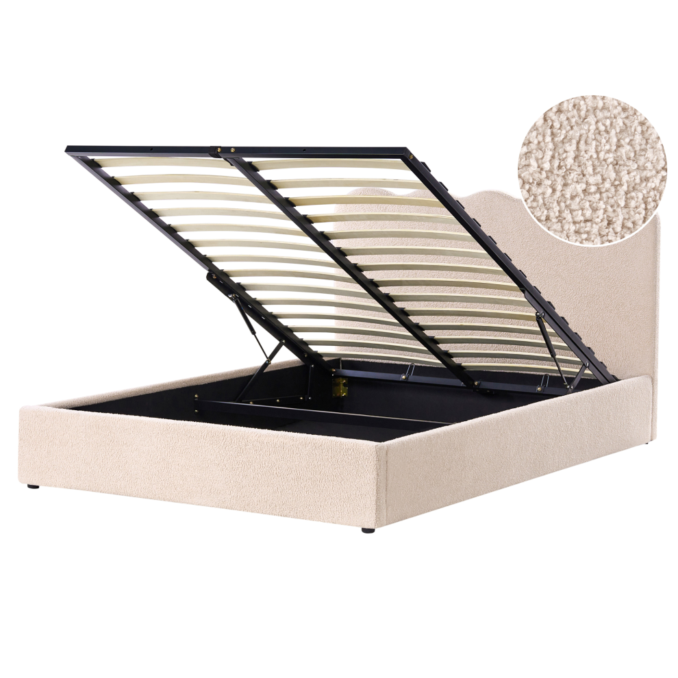Beliani Ottoman Bed Nanterre Boucle Beige 160 X 200 Cm (Eu King Size)