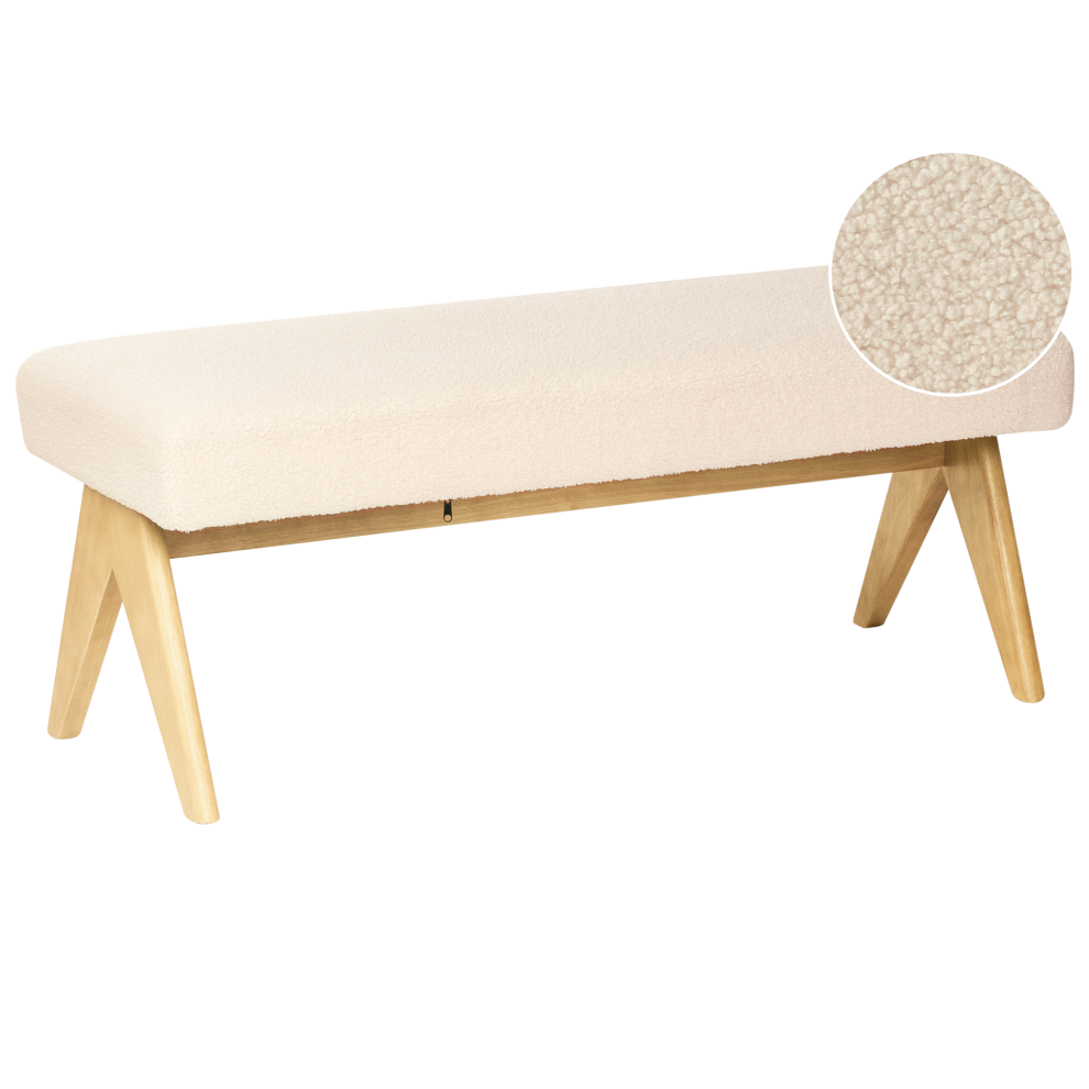 Beliani Upholstered Bench Tamre Boucle Off-White/ Light Brown