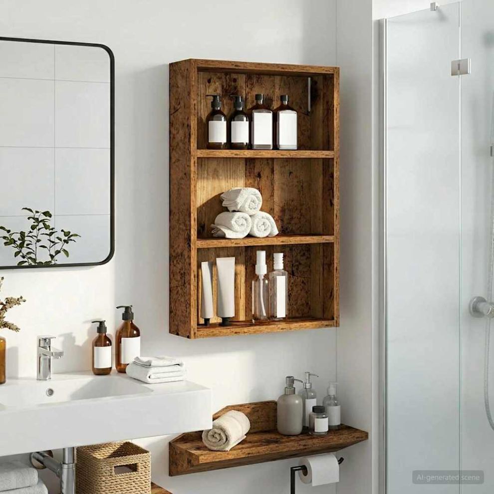 Vidaxl Bathroom Wall Cabinet With Shelf Old Wood 40 X 10 X 60.5 Cm