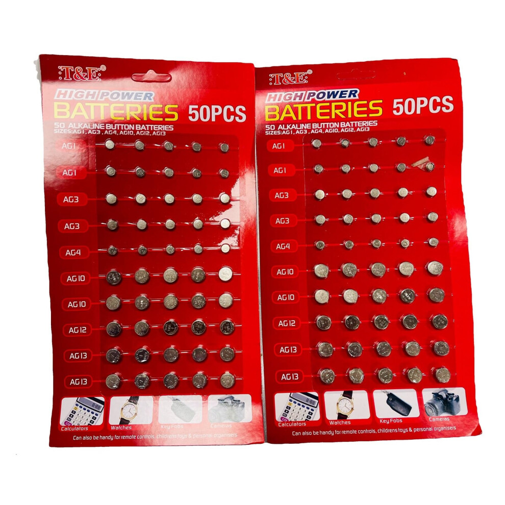 100 Assorted Mixed Alkaline Button Cell Batteries 377 Ag1 Ag3 Ag4 Ag10 Ag12 Ag13 5007268633464