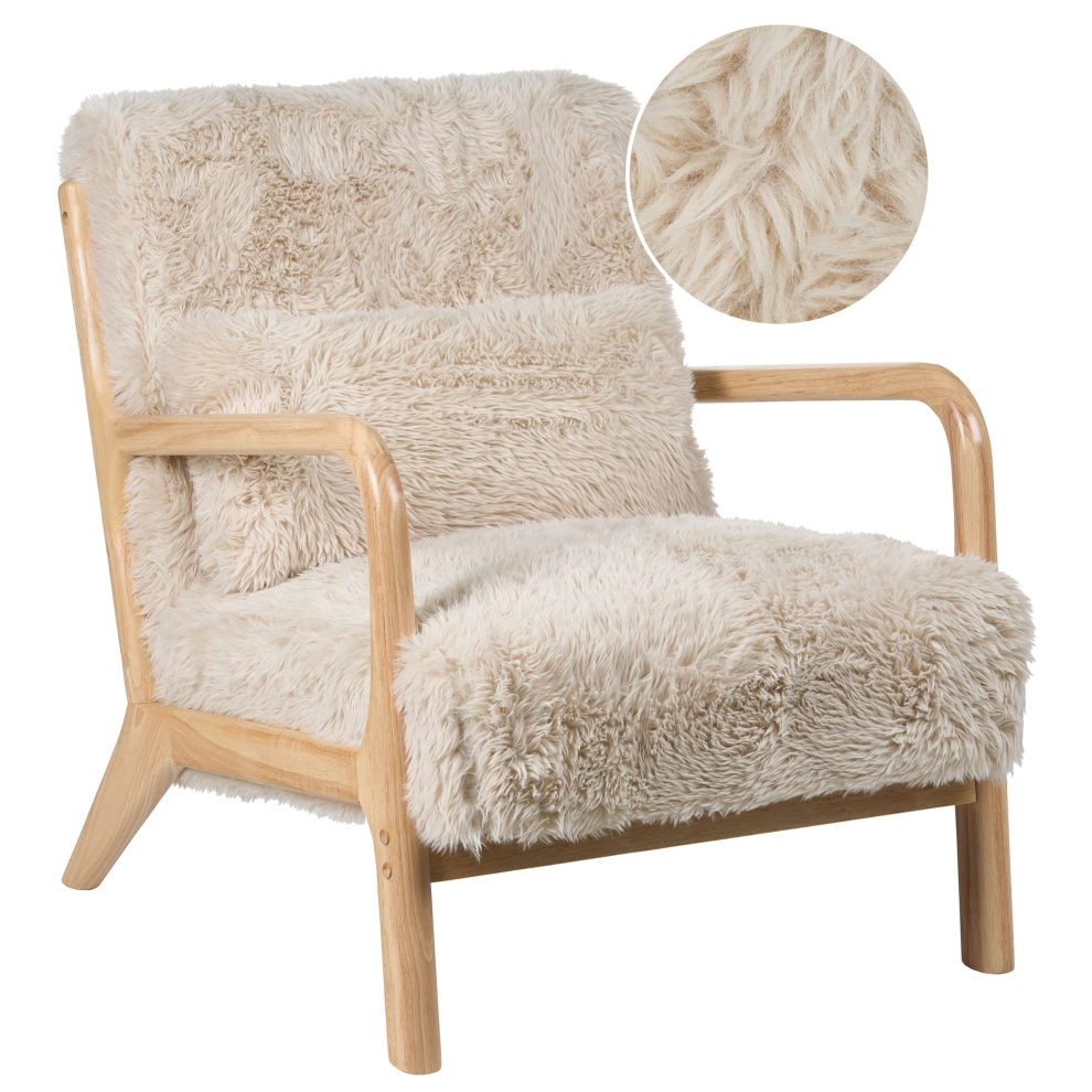 Beliani Armchair Skovde Faux Fur Light Beige Cream