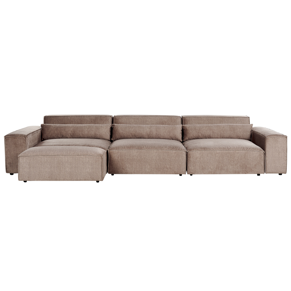 Beliani Modular Sofa 3 Seater Hellnar Light Brown Fabric With Ottoman