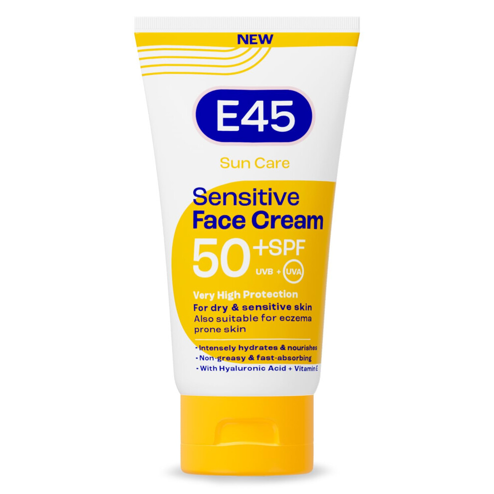 E45 Cream Spf50+ Sensitive Sun For Face With Hyaluronic Acid - Uva And Uvb Protection - Fragrance-Free And Dermatologically Tested