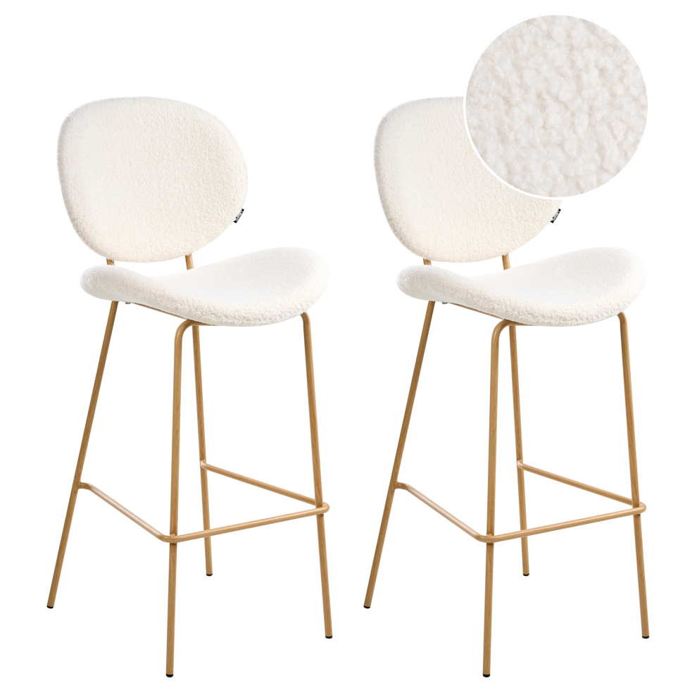 Beliani Set Of 2 Bar Chairs Luana Boucle White
