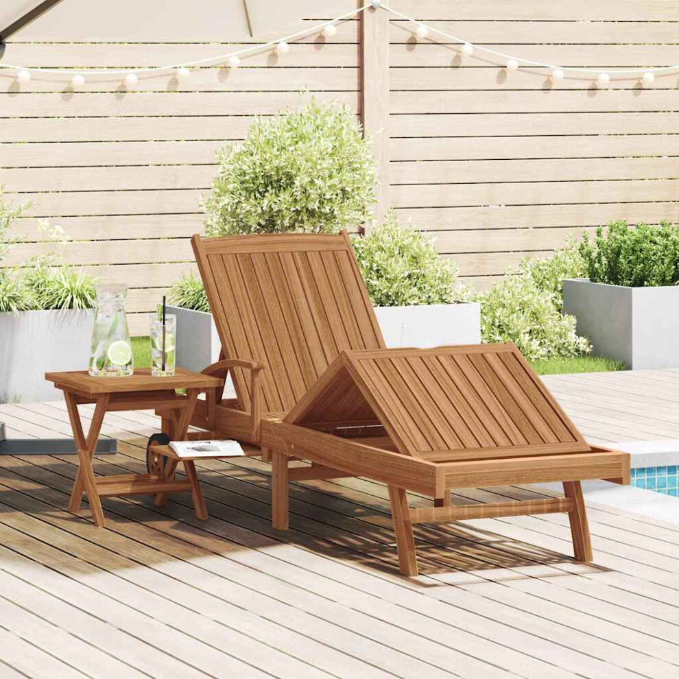 Vidaxl Sun Lounger Folding With Cushion 2 Pcs Solid Teak Wood Brown