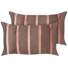 Set of 2 Decorative Cushions CRODYLINE Velvet 35 x 60 cm Brown Striped