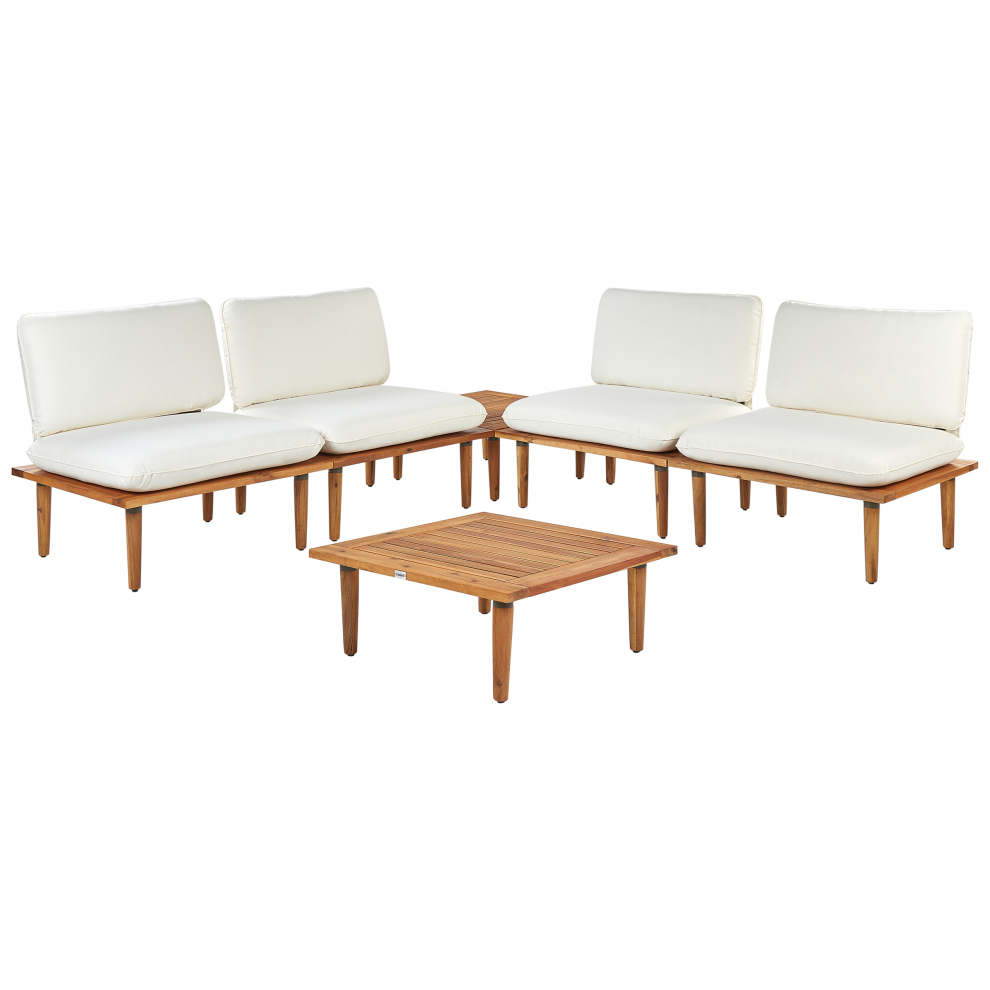 Beliani Garden Lounge Set With Table 4 Seater Frascati Off-White Certified Acacia Wood Modular