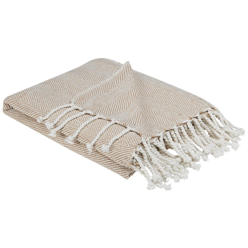 Beliani Blanket Tilmi Cotton 130 X 160 Cm Light Beige Cream