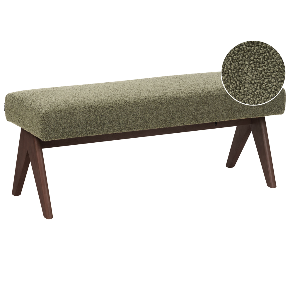 Beliani Upholstered Bench Tamre Boucle Green/ Dark Brown Green,Brown