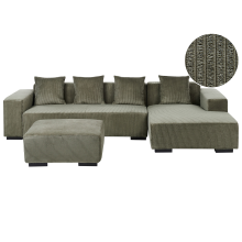Corner Sofa 4 Seater LUNGO Corduroy Green with Ottoman Left Hand