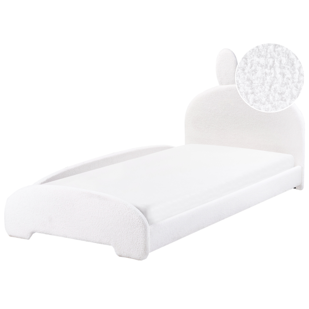 Beliani Kids Bed Rabbit Boucle Perros 90 X 200 Cm (Eu Single) Off-White