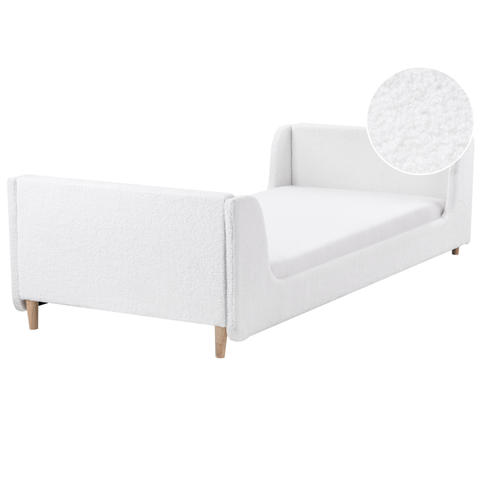 Beliani Kids Bed Boucle Laye 90 X 200 Cm (Eu Single) Off-White