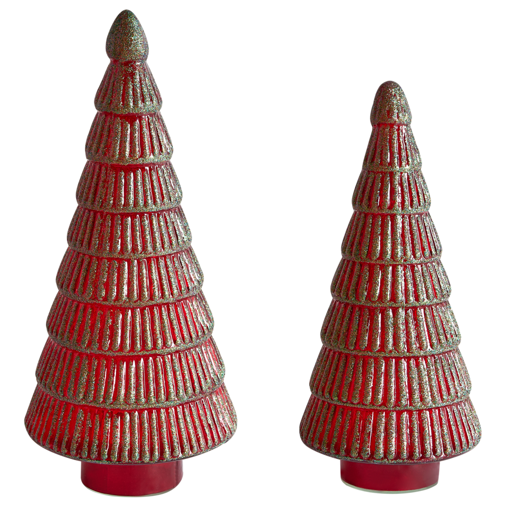 Beliani Set Of 2 Figurines Puruvesi Christmas Tree 31/36 Cm Red/ Green