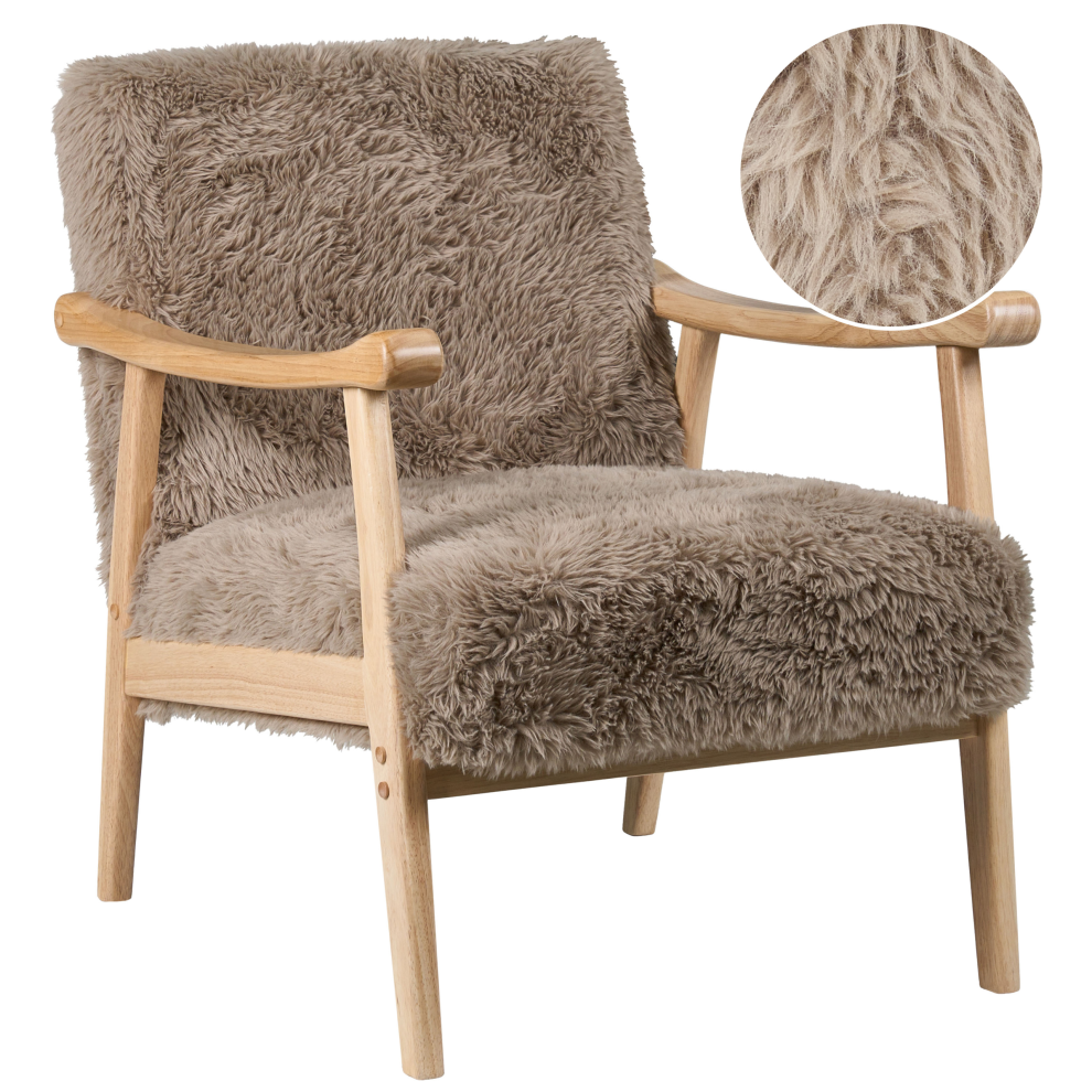 Beliani Armchair Leknes Faux Fur Taupe