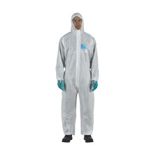 Ansell AlphaTec 1500 Model 111, Disposable Work Overall with Hood, Chemical Protection Type 5/6, Water Repellent Coverall Suit, In