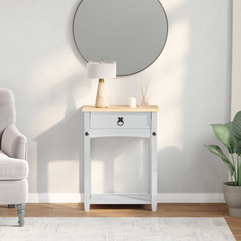 Vidaxl Console Table With Drawer White 55 X 35 X 73 Cm Solid Pine Wood