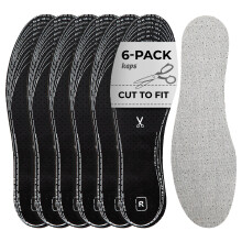 6 Pair Pack Anti Odour Shoe Insoles Set with Odor Eating Charcoal | Shoe Inserts | Kaps Odour Stop | Cut to Size