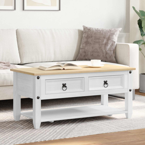 VidaXL vidaXL Coffee Table with Drawer White 100 x 48 x 45 cm Solid Pine Wood