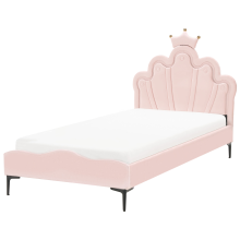 Kids Bed Crown Velvet RUBIAN 90 x 200 cm (EU Single) with LED Lights Pink