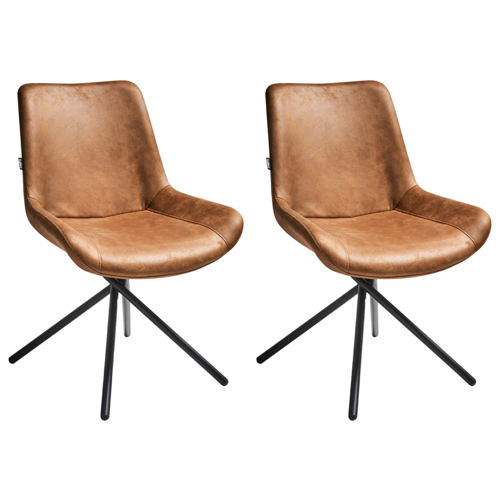 Beliani Set Of 2 Dining Chairs Hailey Faux Suede Golden Brown
