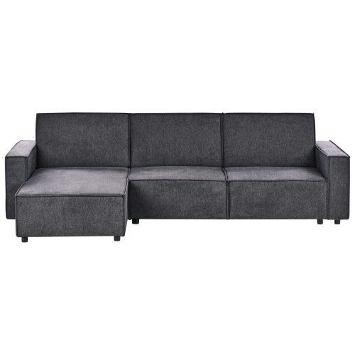 Beliani Corner Sofa Bed 3 Seater ROMEDAL II Fabric Graphite Grey Right Hand