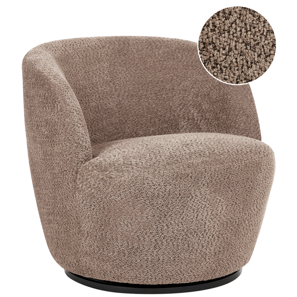 Beliani Swivel Armchair Kuolpa Chenille Taupe Brown