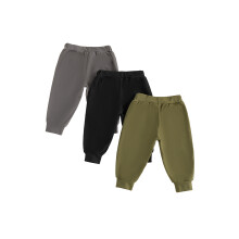 (0-6 Months, Gray Black Green) 3-Pack Boys Casual Joggers Solid Color Pants Soft Breathable Athletic Trousers with Pockets