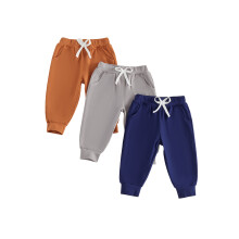(18-24 Months, Brown Gray Blue) 3-Pack Boys Casual Joggers Solid Color Pants Soft Breathable Athletic Trousers with Pockets