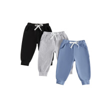 (12-18 Months, Black Gray Blue) 3-Pack Boys Casual Joggers Solid Color Pants Soft Breathable Athletic Trousers with Pockets