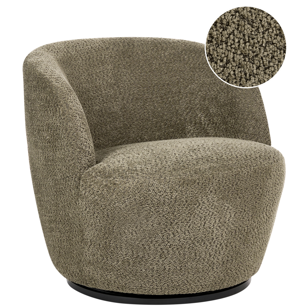 Beliani Swivel Armchair Kuolpa Chenille Dark Green