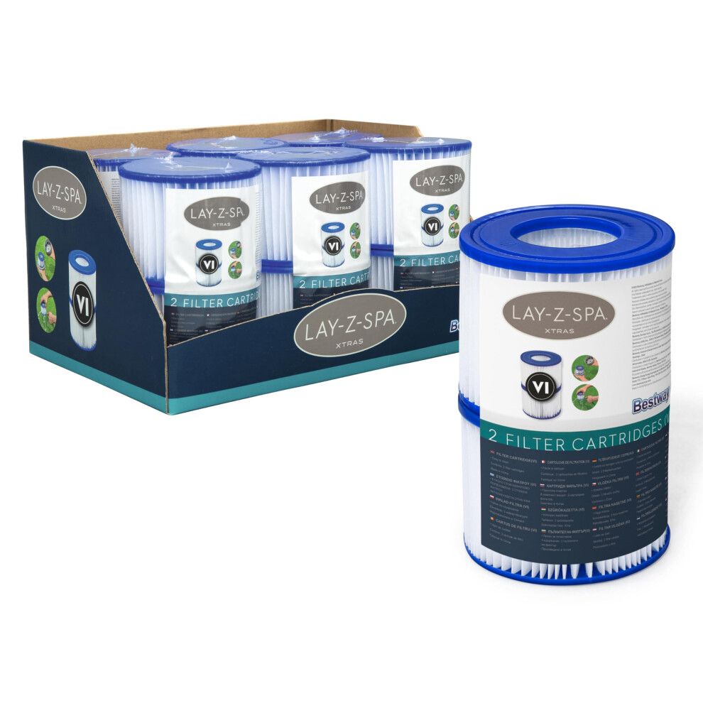 Bestway Filter Cartridge Vi For Lay-Z-Spa, White And Blue, Pack Of 6