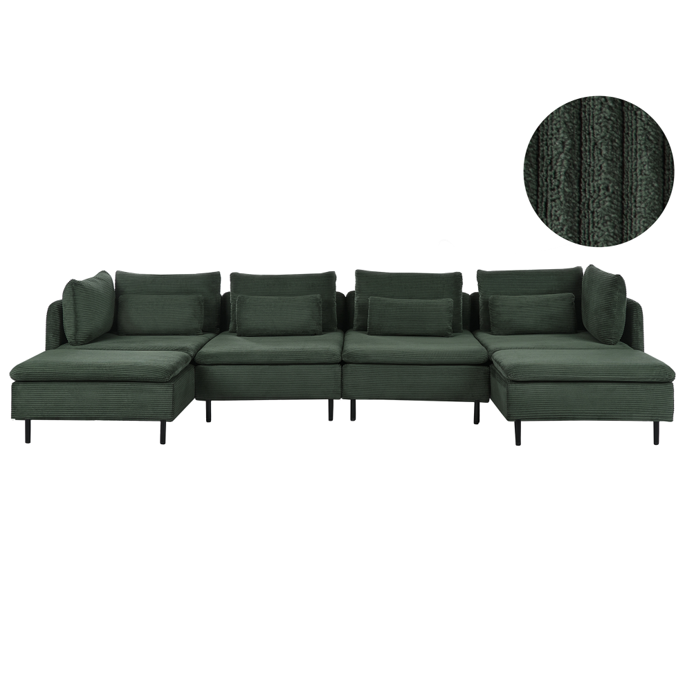 Beliani Modular U-Shape Sofa 4 Seater Egeris Corduroy Dark Green
