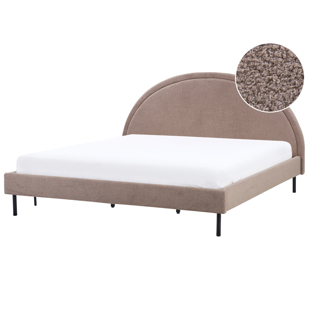 Beliani Bed Boucle Margut 180 X 200 Cm (Eu Super King) Taupe Brown