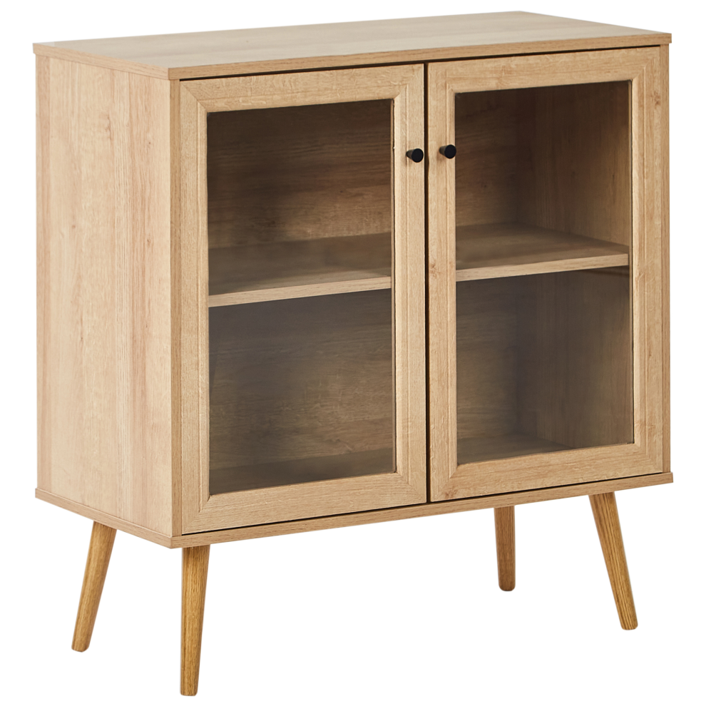 Beliani Glass Display Sideboard Albany 80 Cm Light Brown