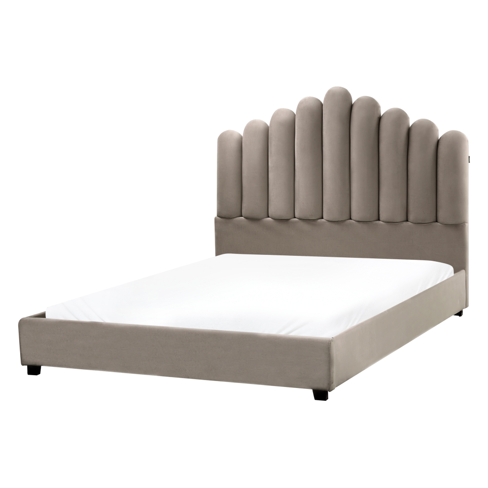 Beliani Waterbed Velvet Vincennes 140 X 200 Cm (Eu Double) Taupe