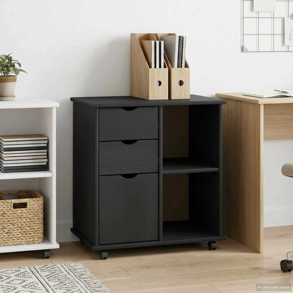 Vidaxl Rolling Cabinet Grey 63.5 X 39 X 65.5 Cm Solid Pine Wood