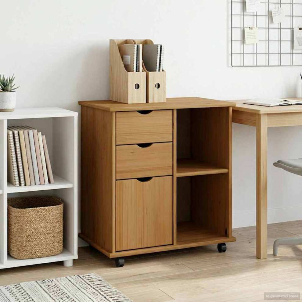 Vidaxl Rolling Cabinet Honey Brown 63.5 X 39 X 65.5 Cm Solid Pine Wood