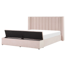 Waterbed with Storage Bench NOYERS Velvet Pastel Pink 160 x 200 cm (EU King Size)