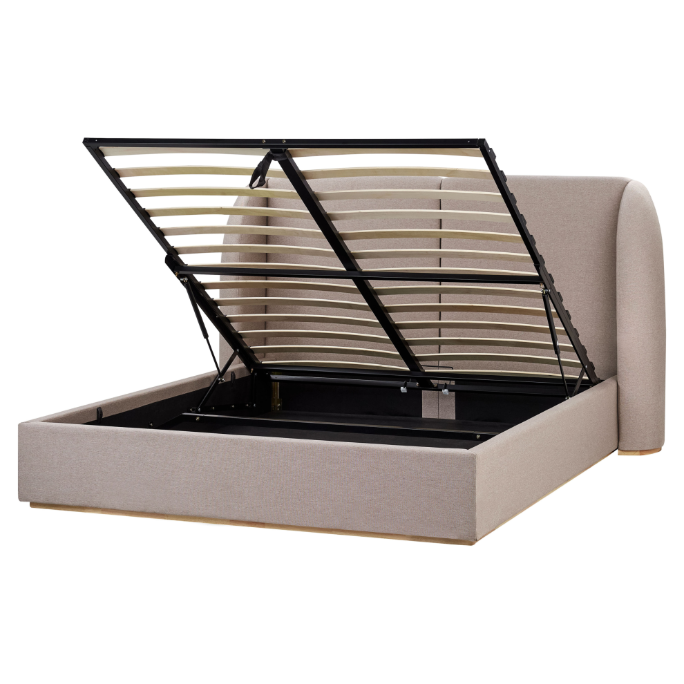 Beliani Ottoman Bed Monestier Fabric Taupe 160 X 200 Cm (Eu King Size)