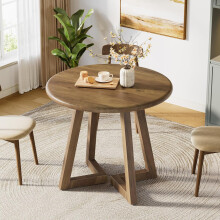 Tribesigns Small Round Dining Table for 2-4 People, 80cm Kitchen Table,Brown (Only Table)