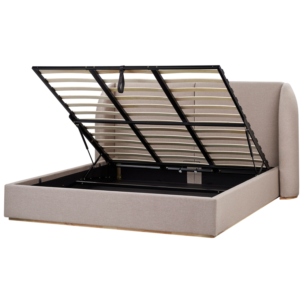 Beliani Ottoman Bed Monestier Fabric Taupe 180 X 200 Cm (Eu Super King)