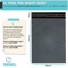 Triplast 12 x 16-Inch Plastic Mailing Postal Bag - Grey (Pack of 200)