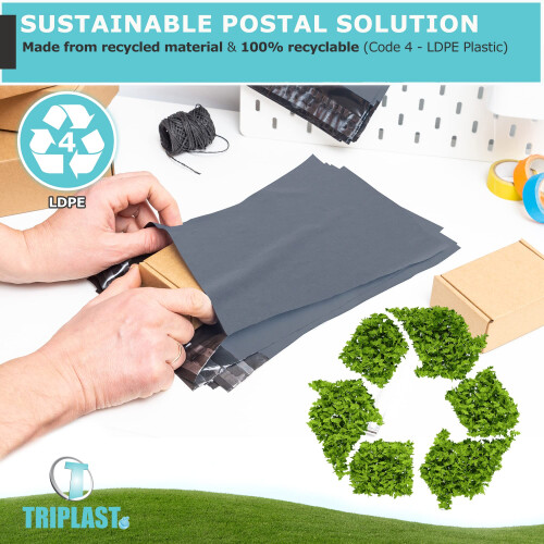 Triplast 9 x 12-Inch Plastic Mailing Postal Bag - Grey (Pack of 100)