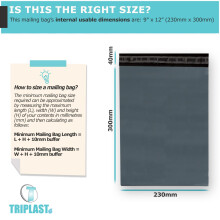 Triplast 9 x 12-Inch Plastic Mailing Postal Bag - Grey (Pack of 500)