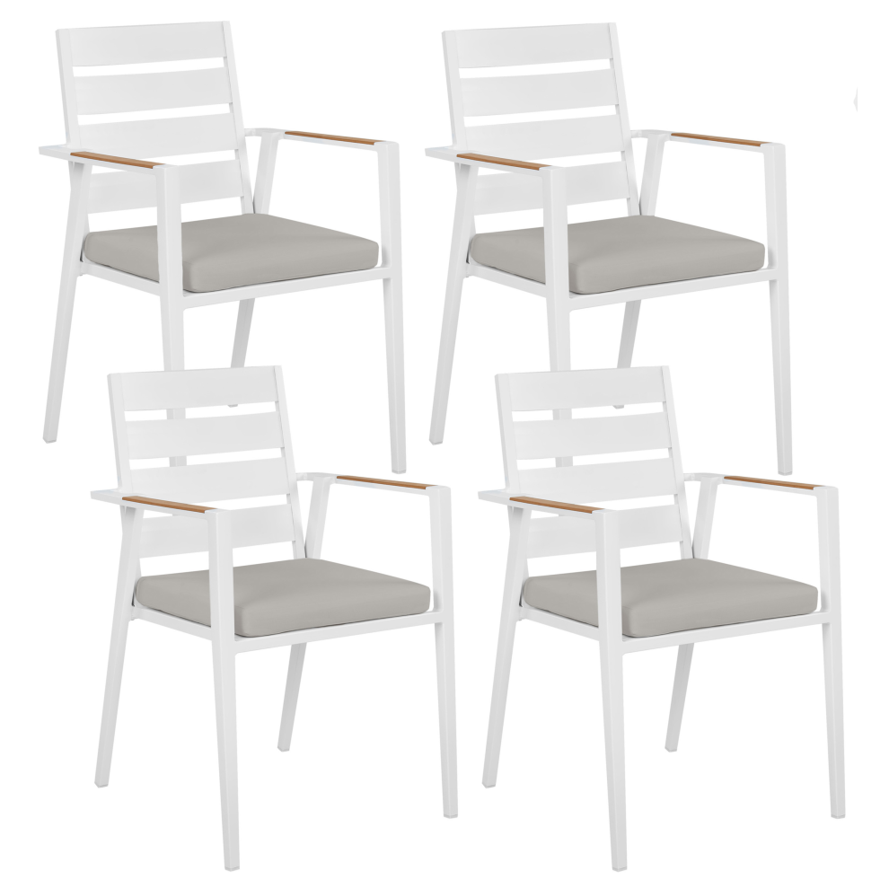 Beliani Set Of 4 Garden Chairs With Cushions Taviano Metal Grey