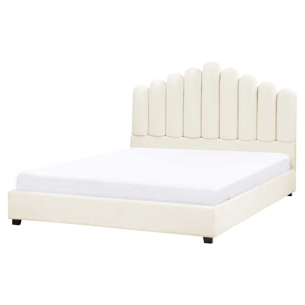 Beliani Bed Velvet Vincennes 140 X 200 Cm (Eu Double) Off-White