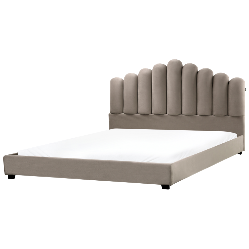 Beliani Waterbed Velvet Vincennes 180 X 200 Cm (Eu Super King) Taupe Brown