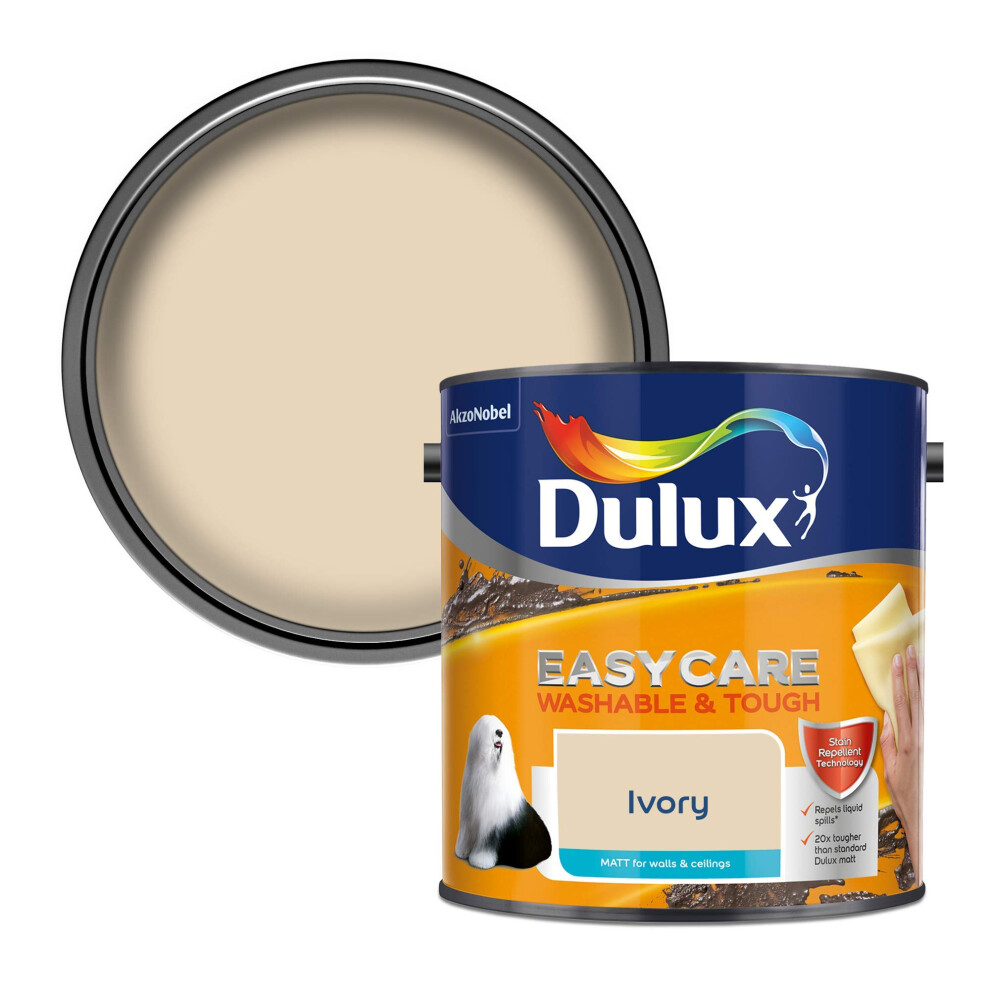 Dulux Easycare Washable And Tough Matt Emulsion Paint For Walls And Ceilings - 2.5 Litres Ivory